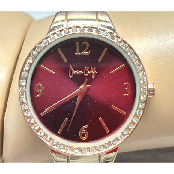 Jessica Carlyle Watch Cuff Bracelet Rose Gold Tone Quartz Rhinestones - Picture 5 of 11